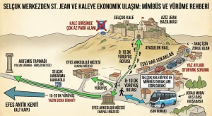 Selçuk Merkezden Aziz Jean (St. Jean) ve Kaleye Ulaşım: Otopark Çilesi, Minibüs Rotası ve Yürüme Planı 07.09.2026